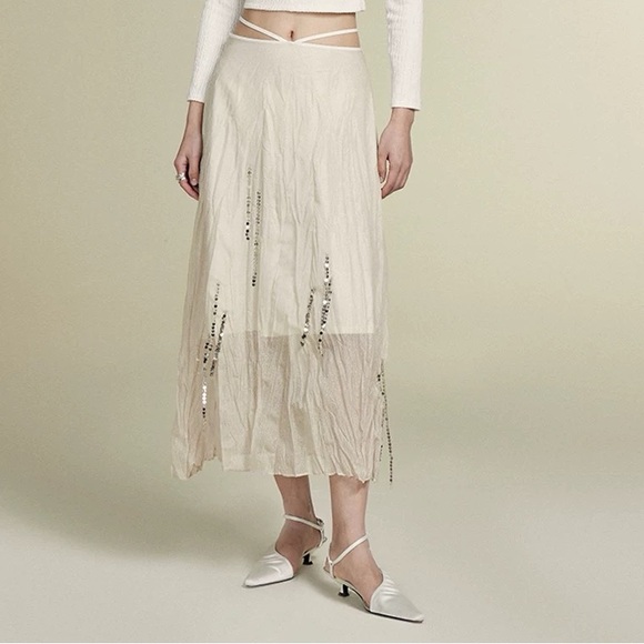 Alicia Clorin Cream Midi Skirt with Silver Chain Details – Size S - Picture 1 of 5